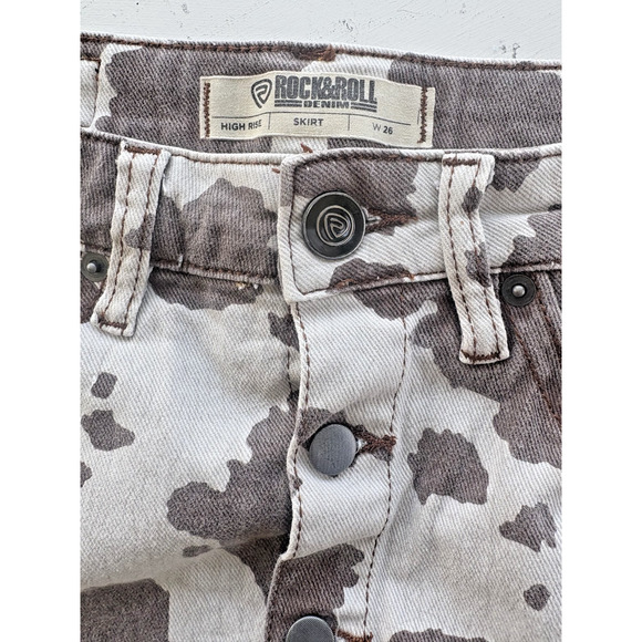 Rock & Roll Denim Mini Skirt Cow Print Button Down 26 High Waist - Picture 3 of 5